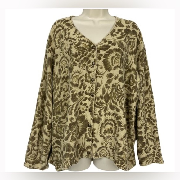 ALFRED DUNNER beaded womans floral boho chic cardigan coastal grandma artsy M - Picture 1 of 10